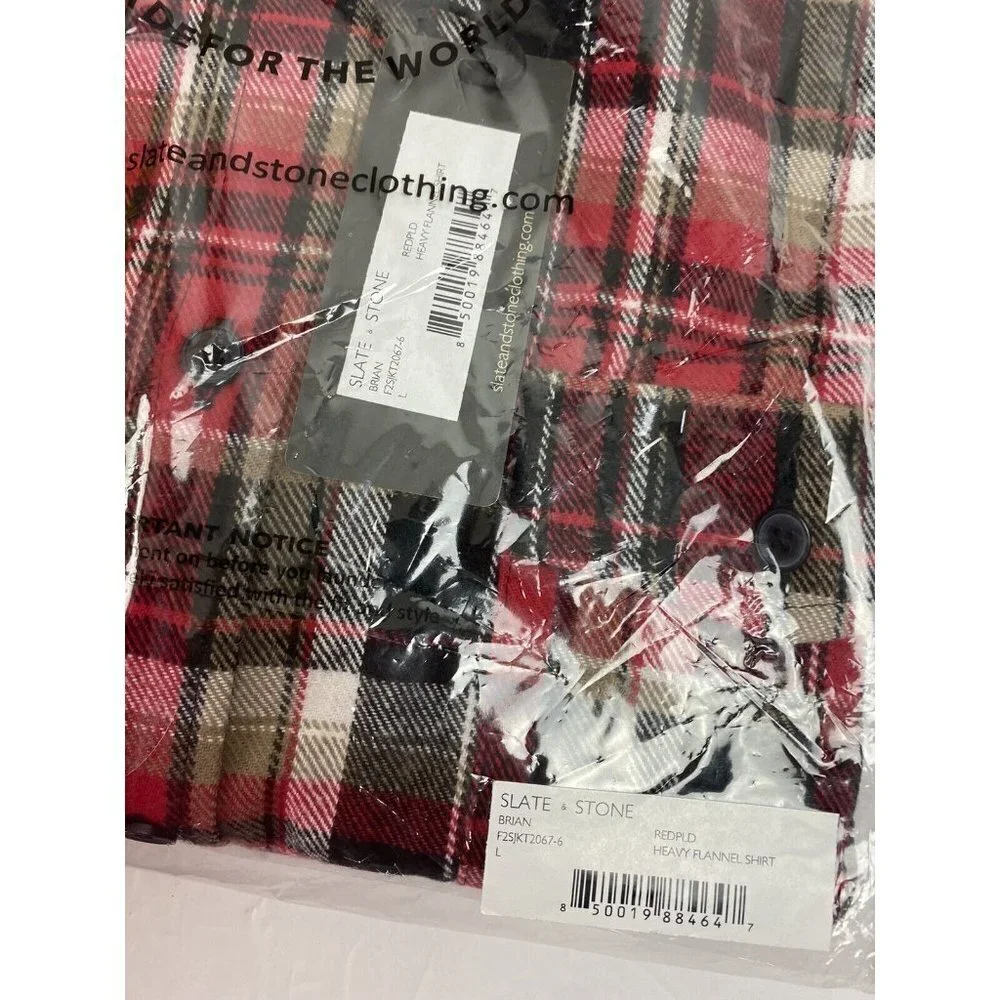 Slate and‎ Stone Heavy Flannel Shirt Red Plaid Mens sz L NEW $198